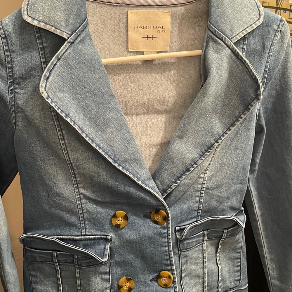 Size 10 Habitual girl denim jacket with large v neck opening to show shirt/top